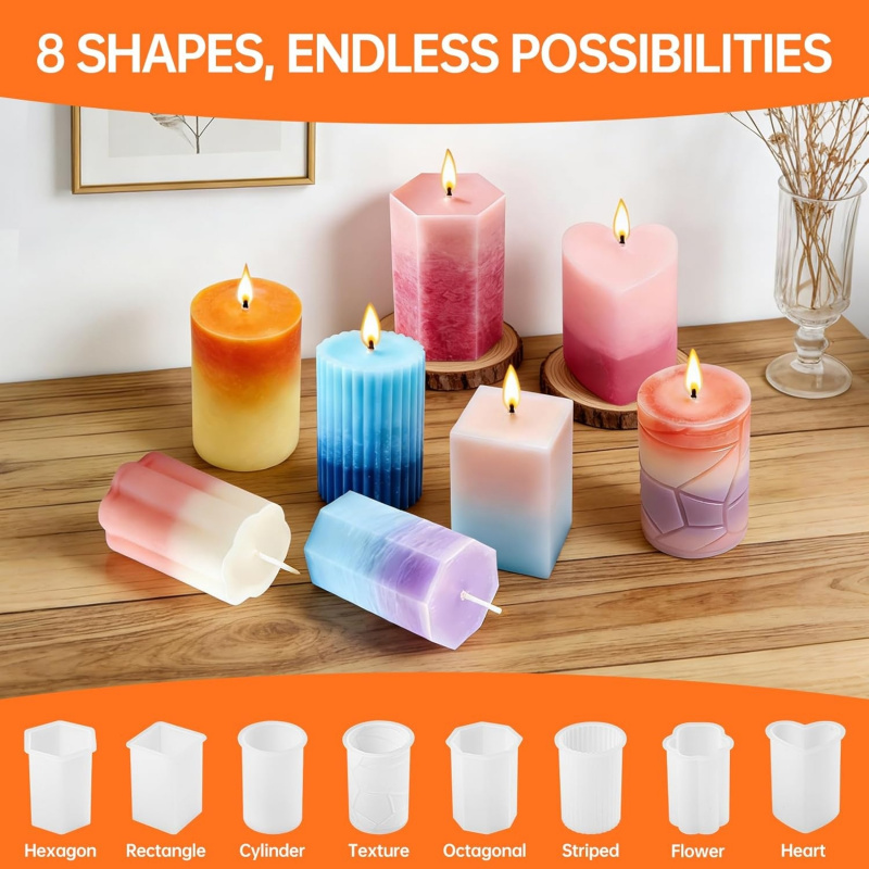 8 Silicone Candle Mold Set，Inc - Candle Making Wicks recension och pris